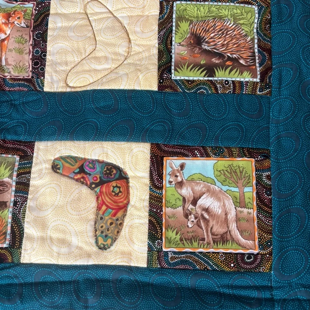 Hand Made Patchwork Quilt Wall Hanging Australia Animals Boomerang 37”x39”